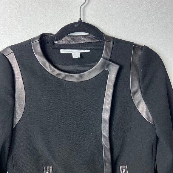Diane von furstenberg‎ leather Esther black jacket pockets women’s size 4 - Picture 3 of 11